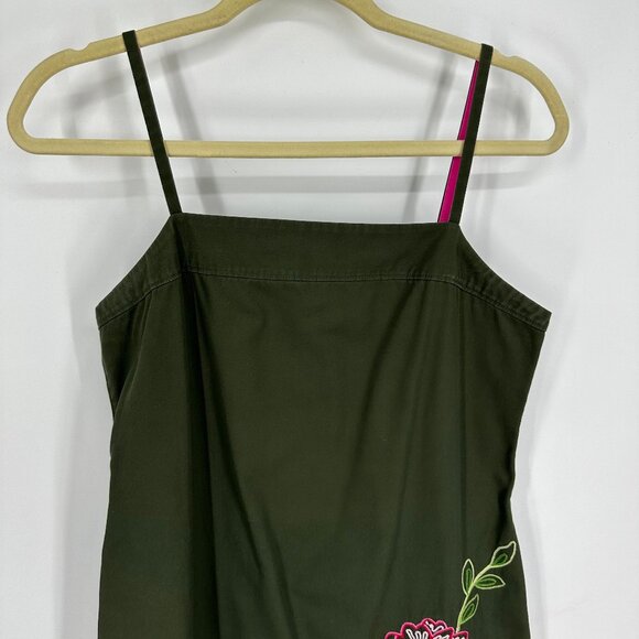 J Crew Embroidered Floral Sheath Dress 6 100% Cotton Sleeveless Olive Green Pink - Picture 3 of 6